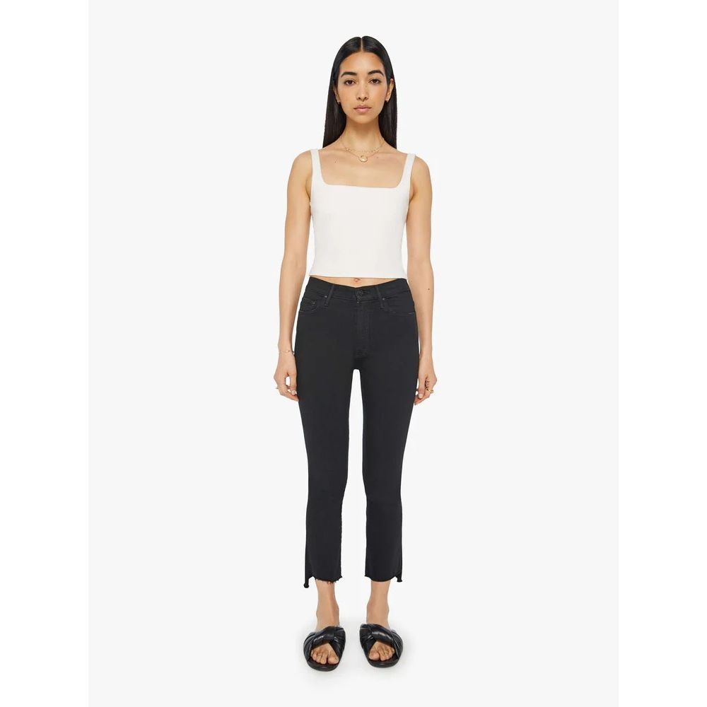 MOTHER The Insider Crop Step Fray Not Guilty Black Solid Wash Flare Hem Size 24